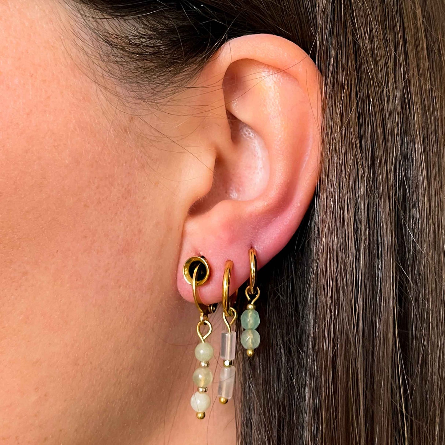 Tiny aventurijn oorbellen goud