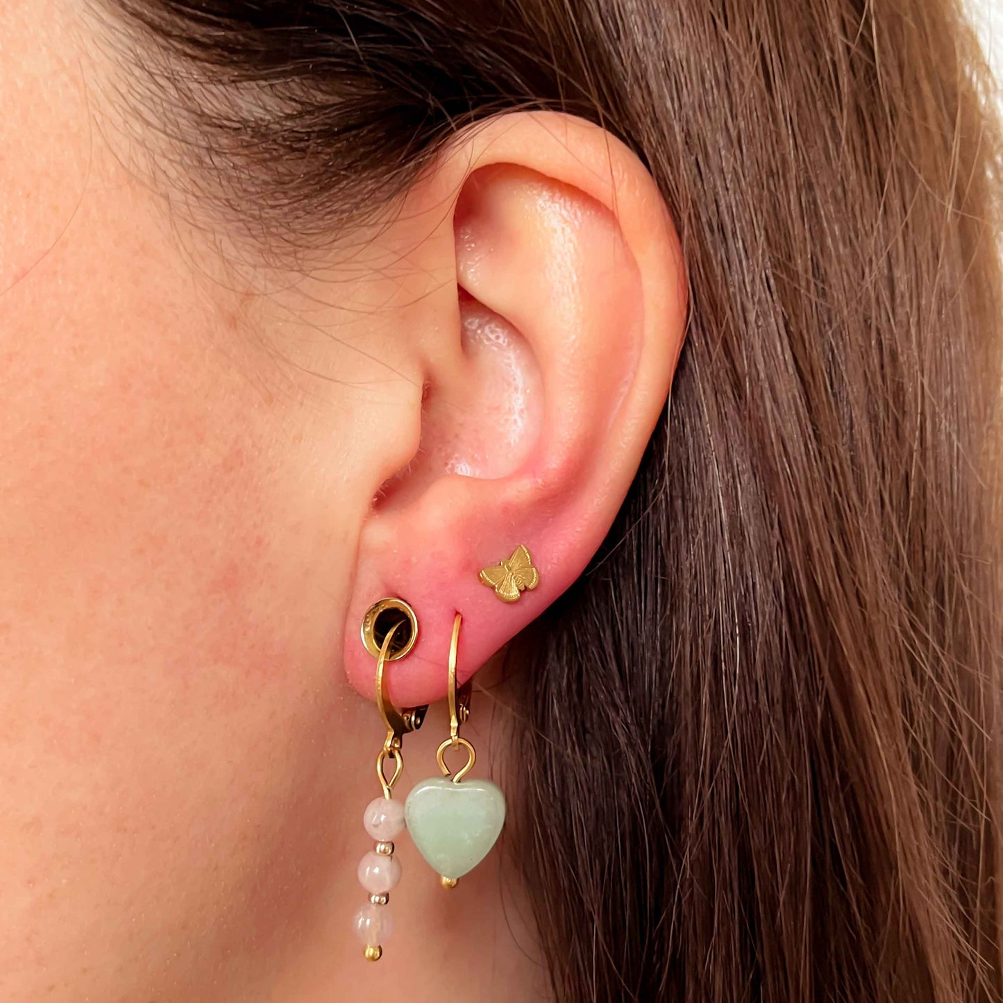 Triple rozenkwarts oorbellen