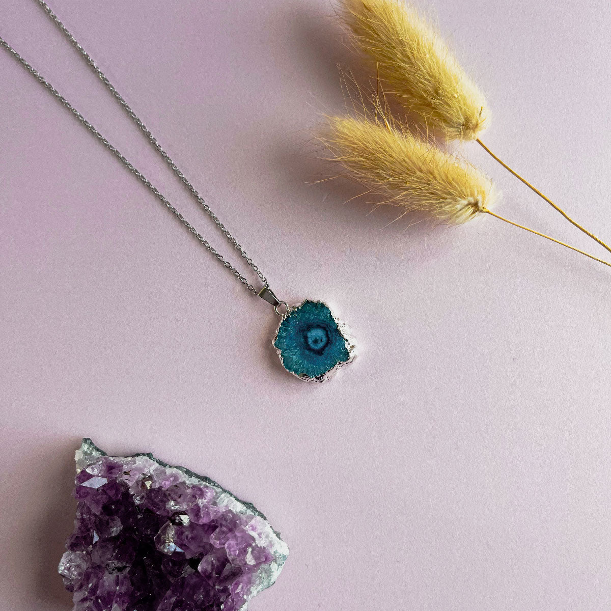 Agaat ketting blauw - zilver (one of a kind)