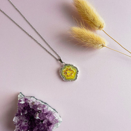 Agaat ketting geel - zilver (one of a kind)