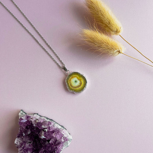 Agaat ketting geel 2 - zilver (one of a kind)
