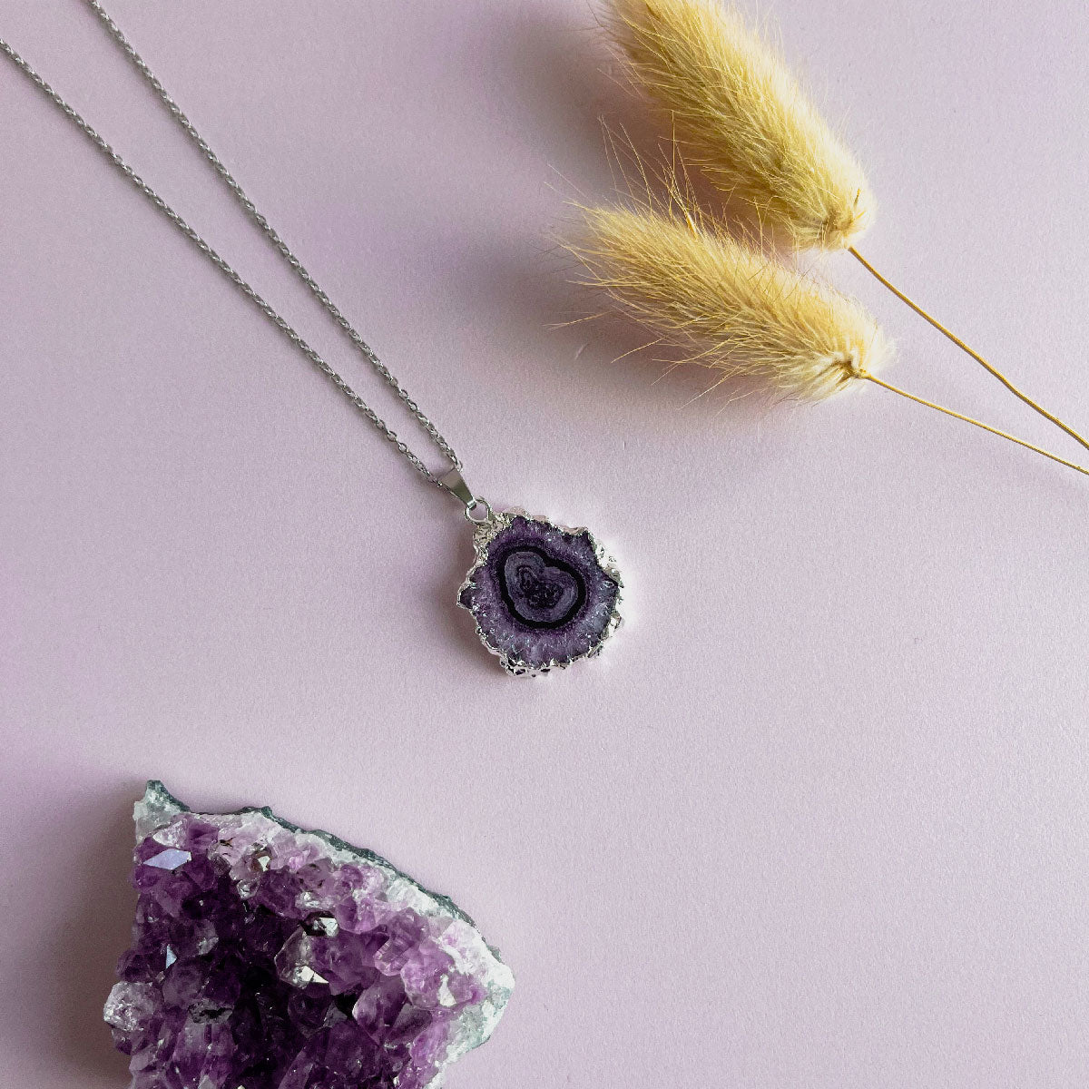 Agaat ketting paars- zilver (one of a kind)