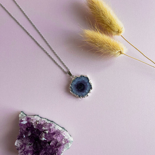 Agaat ketting donkerblauw - zilver (one of a kind)