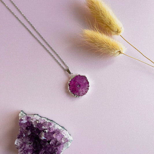 Agaat ketting roze - zilver (one of a kind)