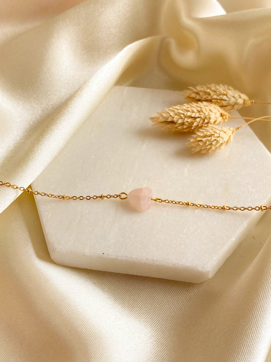 Rozenkwarts hart armband - goud