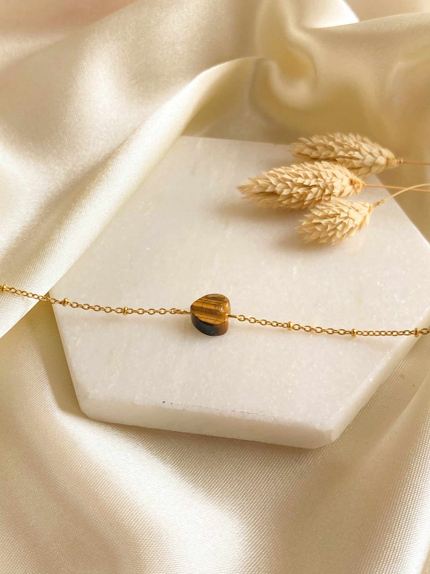 Tijgeroog hart armband - goud