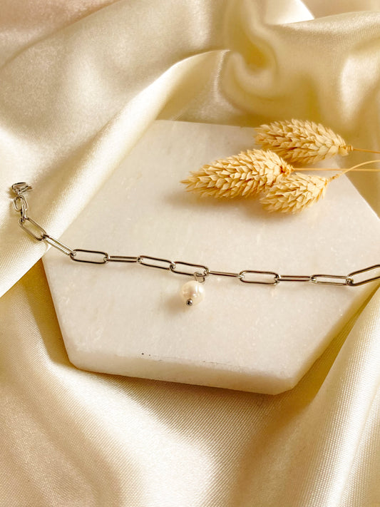 Chunky parel enkelbandje zilver