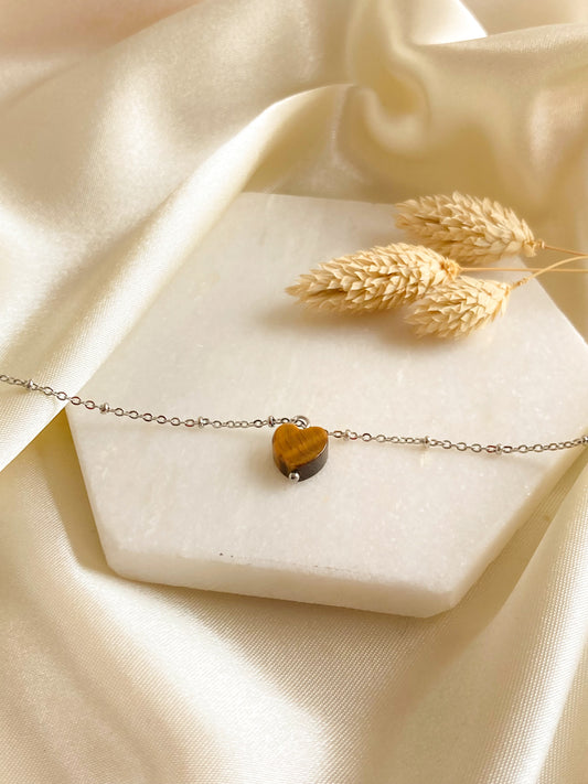 Tijgeroog hart enkelbandje zilver
