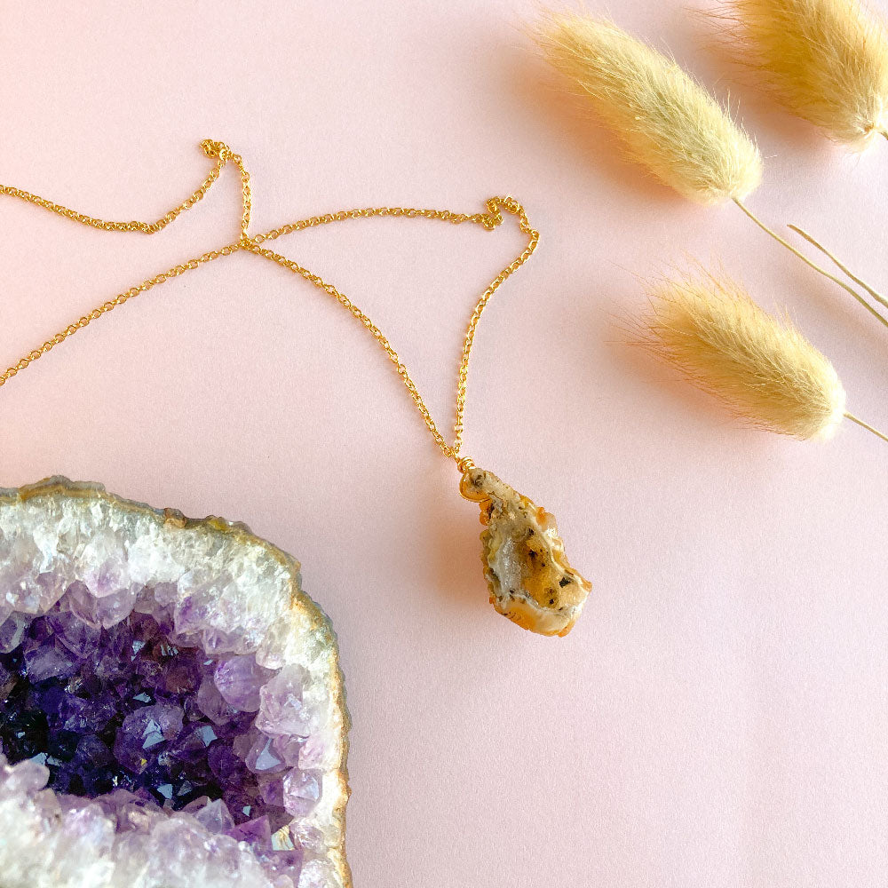 Agaat geode ketting - goud (one of a kind)