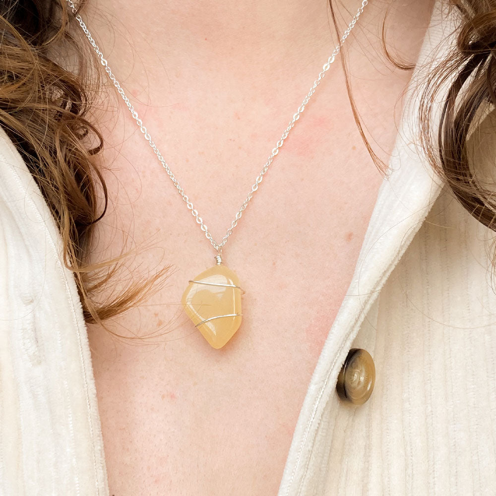 Gele aventurijn wrap ketting - zilver (one of a kind)