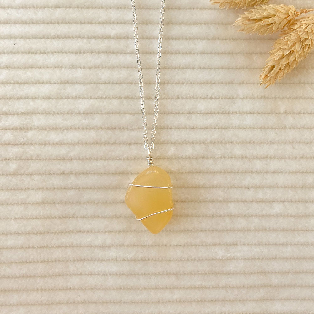 Gele aventurijn wrap ketting - zilver (one of a kind)