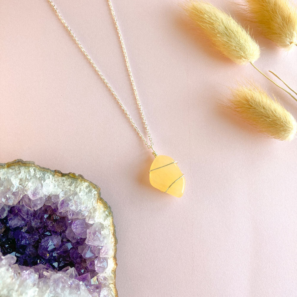 Gele aventurijn wrap ketting - zilver (one of a kind)