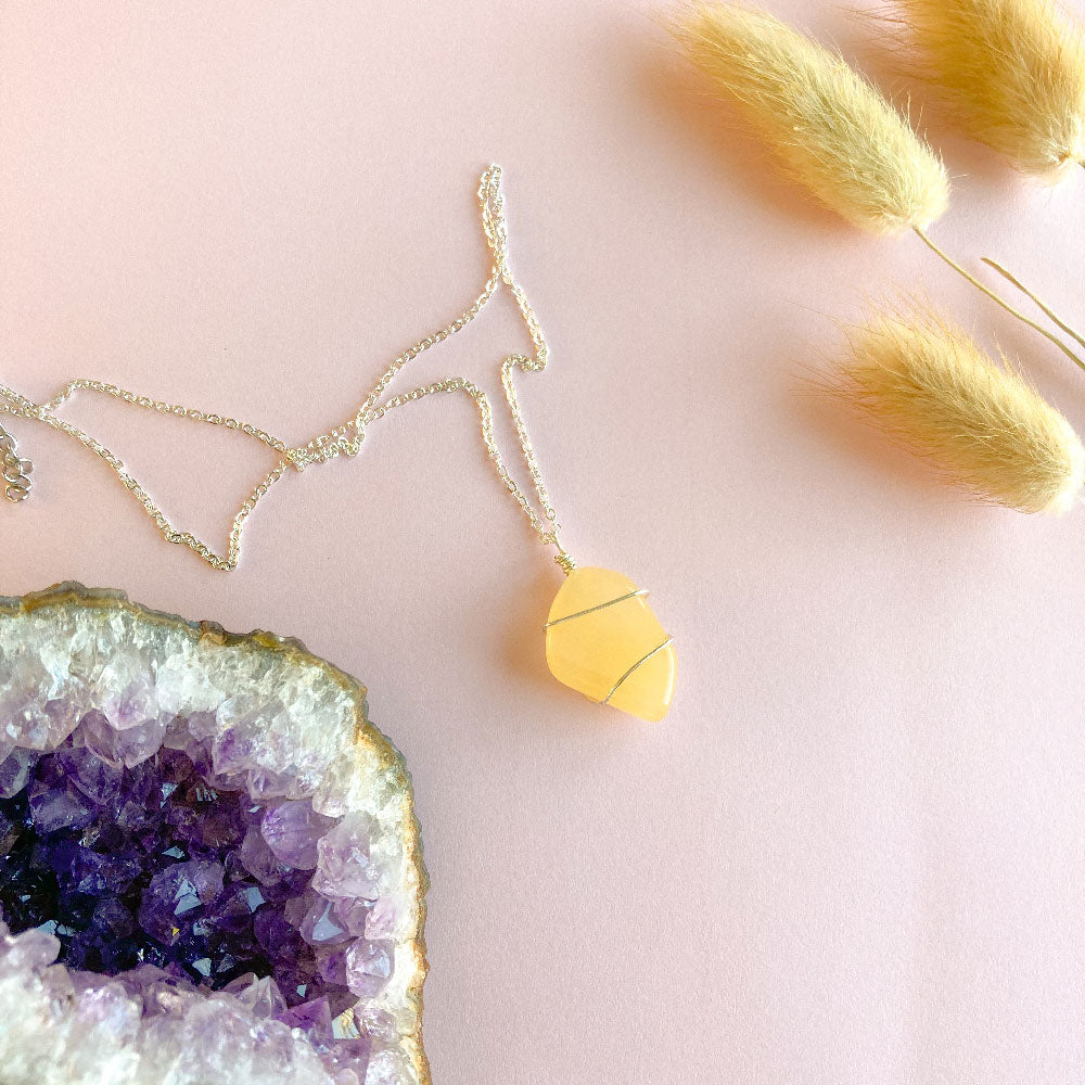 Gele aventurijn wrap ketting - zilver (one of a kind)