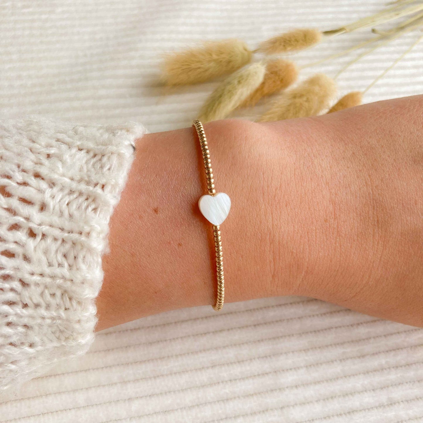 schelp hart armband goud