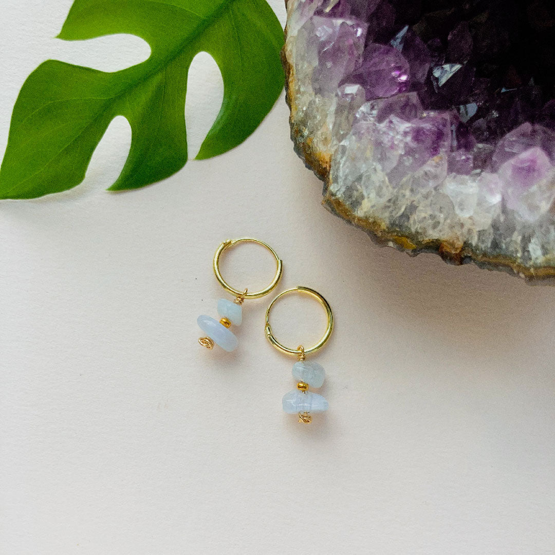 Blue lace agaat oorbellen - Gold plated