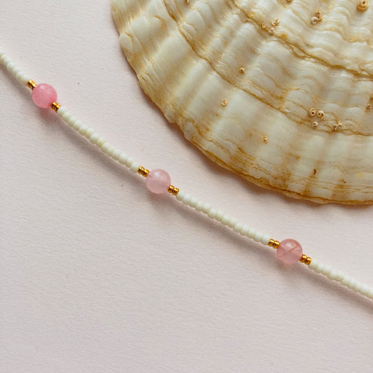 Roze jade enkelbandje goud