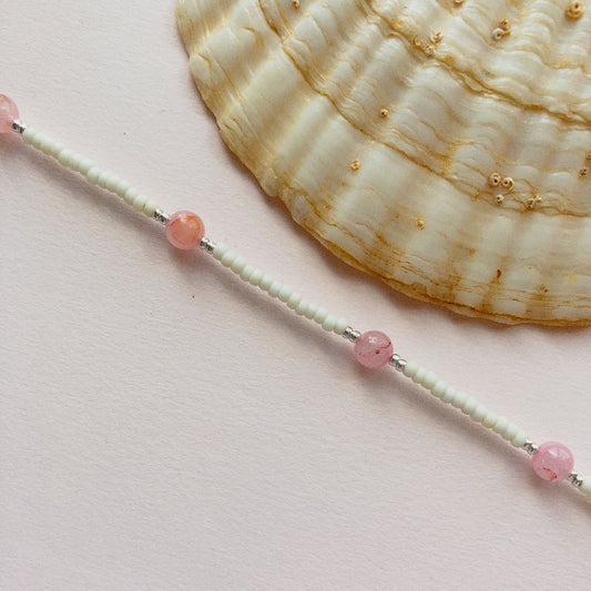 Roze jade enkelbandje zilver
