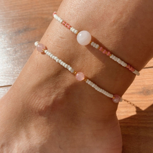 Roze jade enkelbandje goud