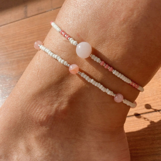 Roze jade enkelbandje zilver