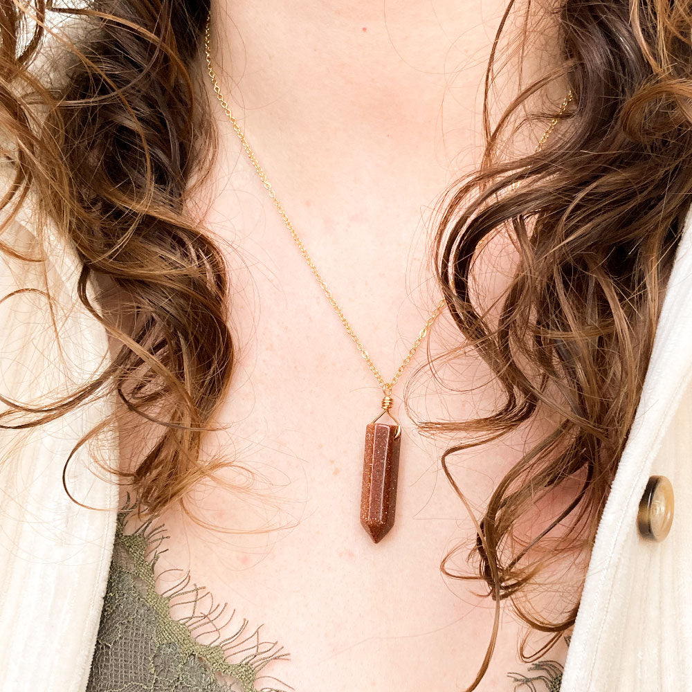 Goudsteen punt ketting - goud