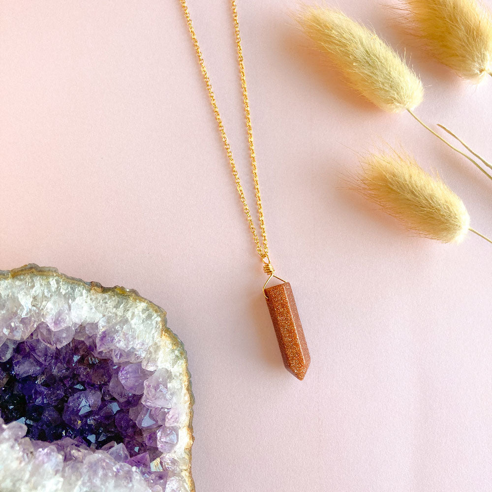 Goudsteen punt ketting - goud