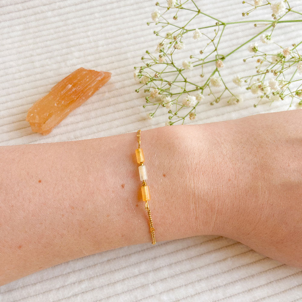 Bergkristal tube armband goud oranje
