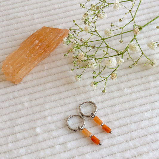 Bergkristal tube oorbellen zilver oranje