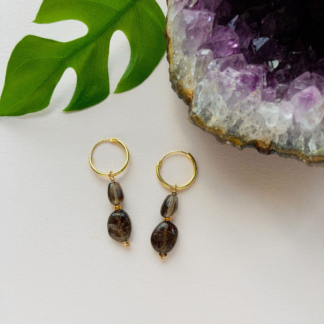 Rookkwarts oorbellen - Gold plated