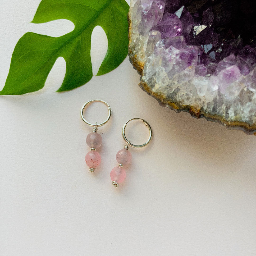 Roze jade oorbellen - 925 zilver