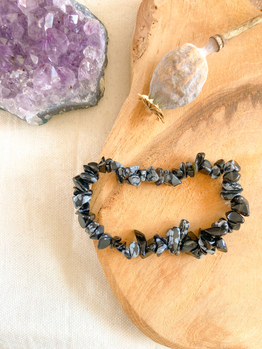 Sneeuwvlok obsidiaan chipstone armband