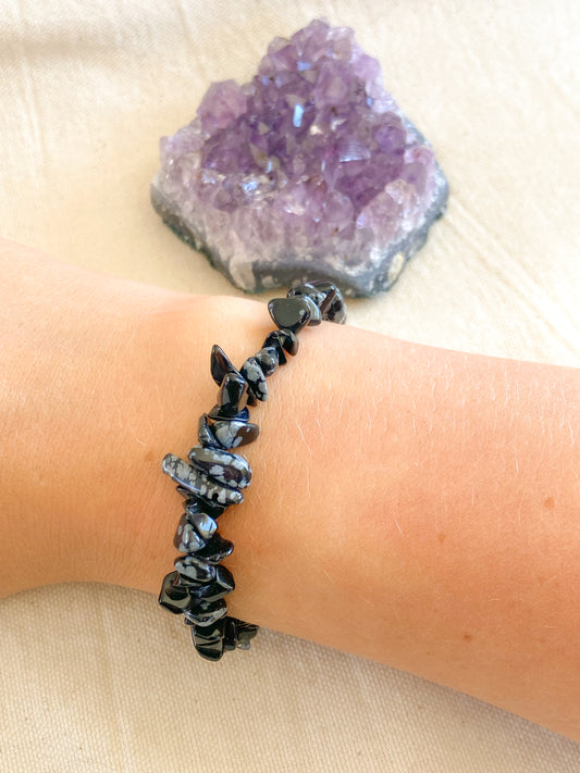 Sneeuwvlok obsidiaan chipstone armband