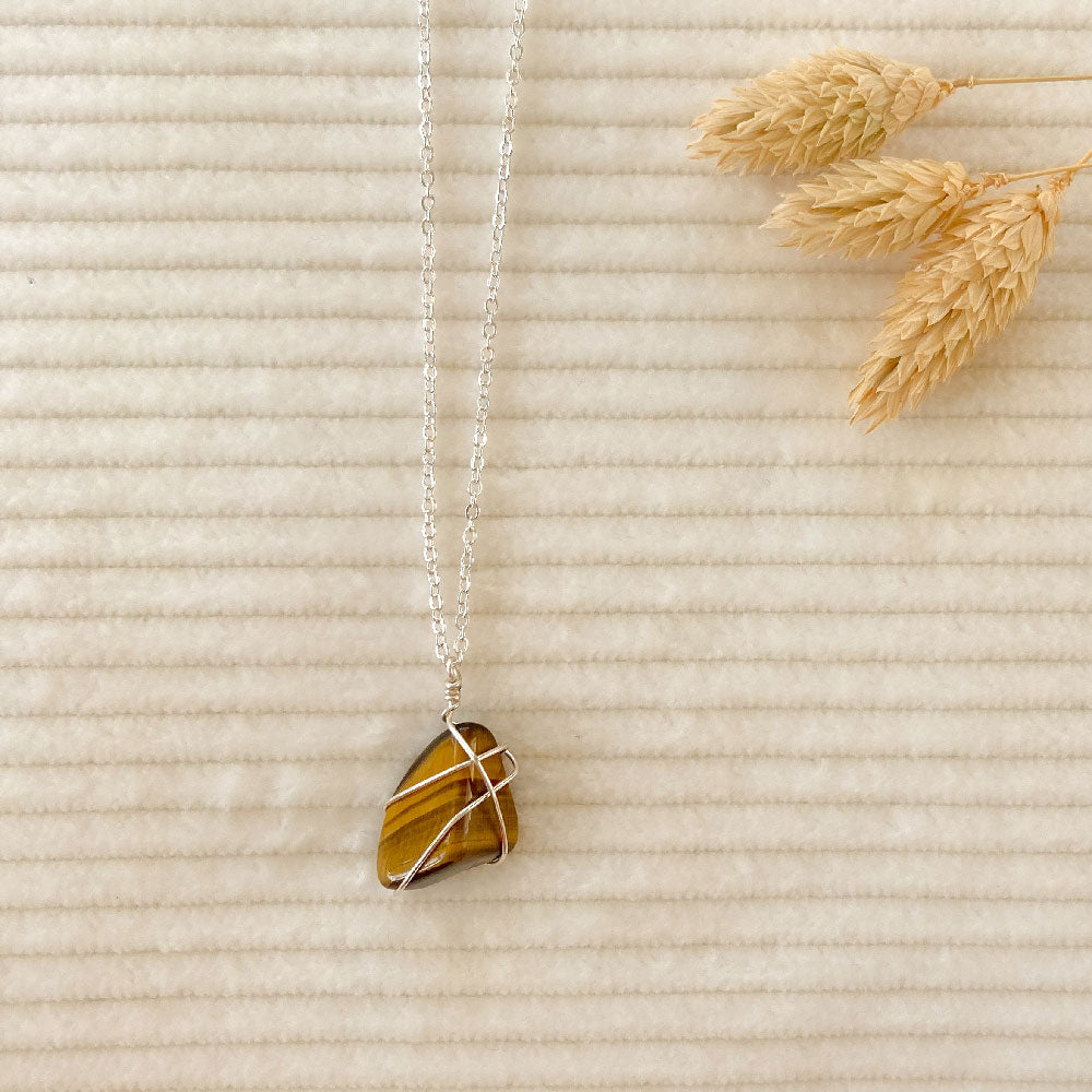 Tijgeroog wrap ketting - zilver (one of a kind)